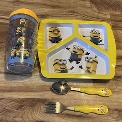 Zack Minions Divided Plate, Tervis Tumbler, Utensils
