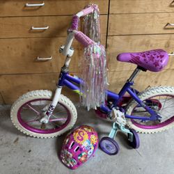 Girls 16 In Bike With Training Wheels And Helmet