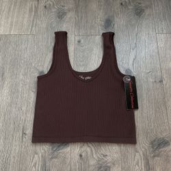 Brown Ribbed Crop Top 