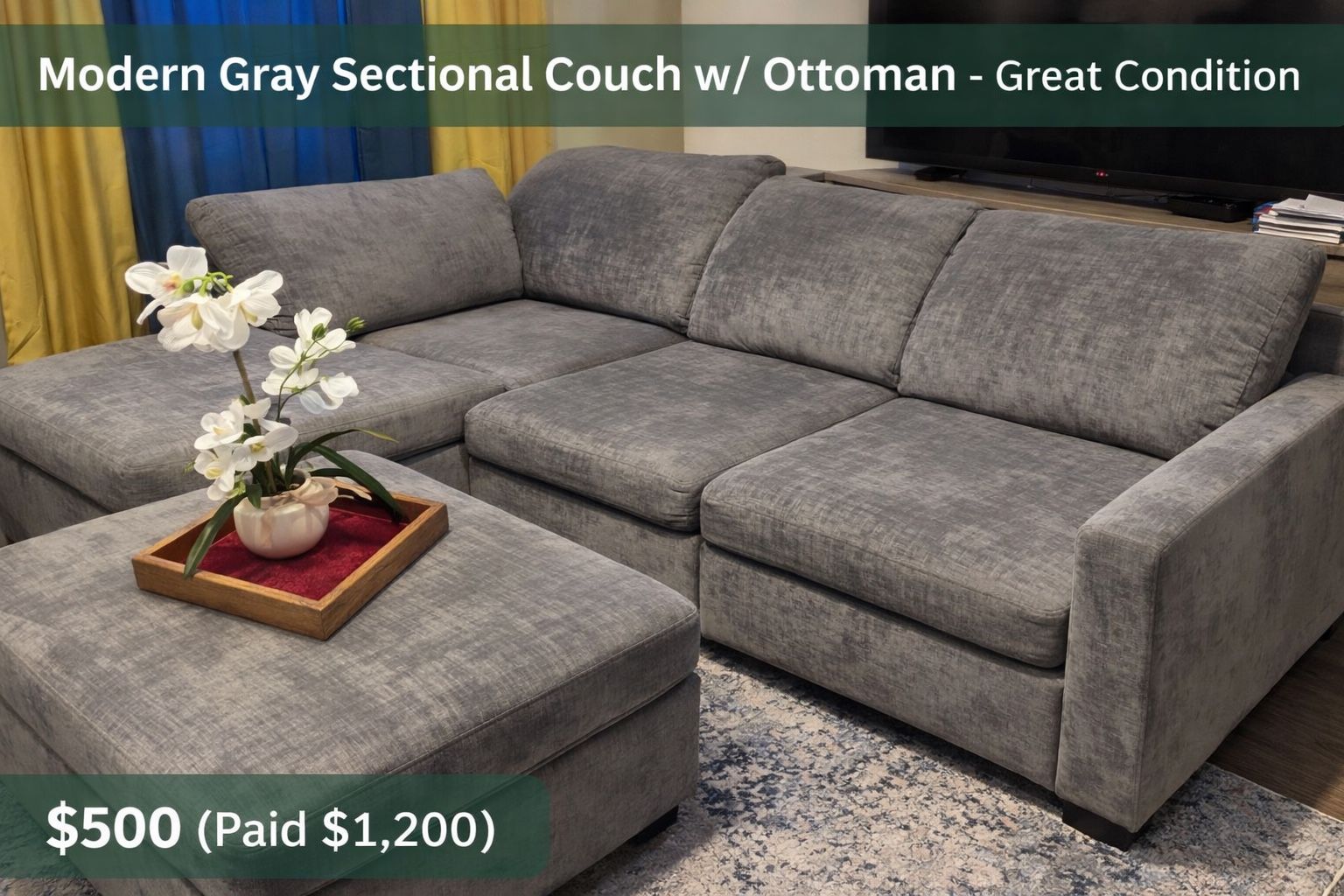 “Modern Gray Sectional w/ Ottoman – $500 (Paid $1,200)”
