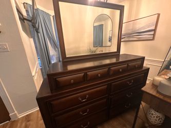 Solid Wood Dresser with Mirror & Matching Nightstand Set - Clean!