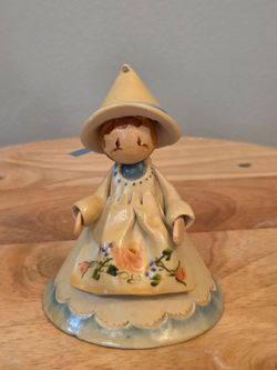 Vtg Bisque Girl Good Witch Bonnet Bell Figurine Small 1986 Signed D. Horne