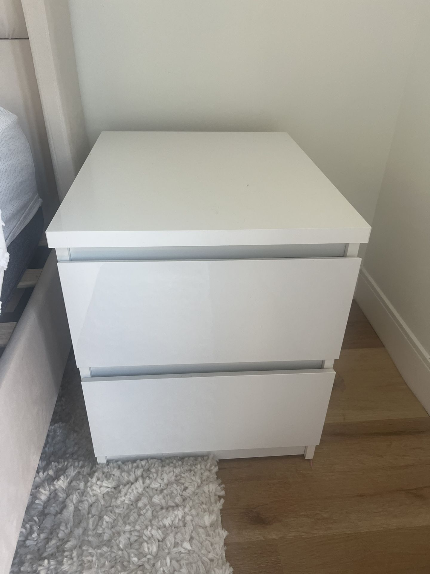 Glossy White Nightstand (2 Drawers) 