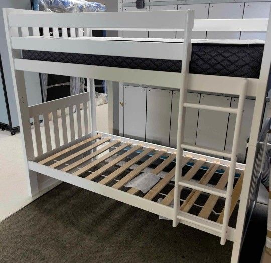 Canberra White  Twin Over Twin Bunk Bed, Furniture