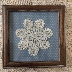 Vintage Framed Crochet Doily Wall Art