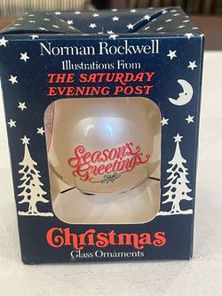Vintage Norman Rockwell Saturday Evening Post glass Christmas ornament in its original box.