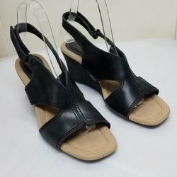 Clark's Black Wedge Sandals 