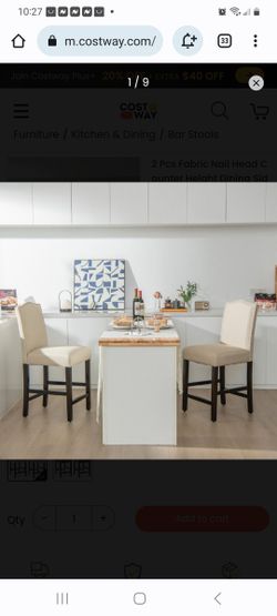 2PCS FABRIC NAIL HEAD COUNTER HEIGHT DINING SET