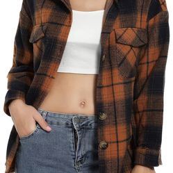 Plaid Shacket Womens Oversize Button Down Long Sleeve Wool Plaid Shacket Jacket