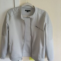 Silver Grey Leather Jacket Size M