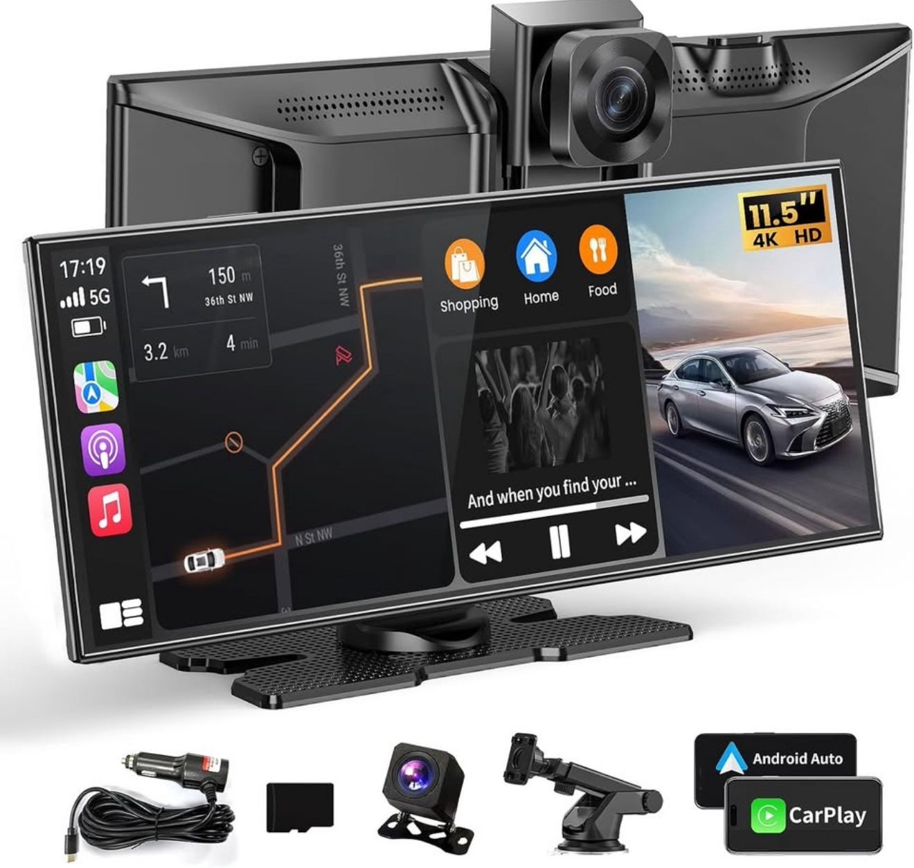 NEW! Largest 11.5 inch Wireless CarPlay Screen, Apple CarPlay/Android. 4K Dash Cam/Backup Camera