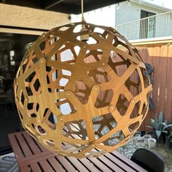 Lightology Coral Bamboo Wood Round Ball Light Pendant Lamp 24” X 24” Designed by David Trubridge 