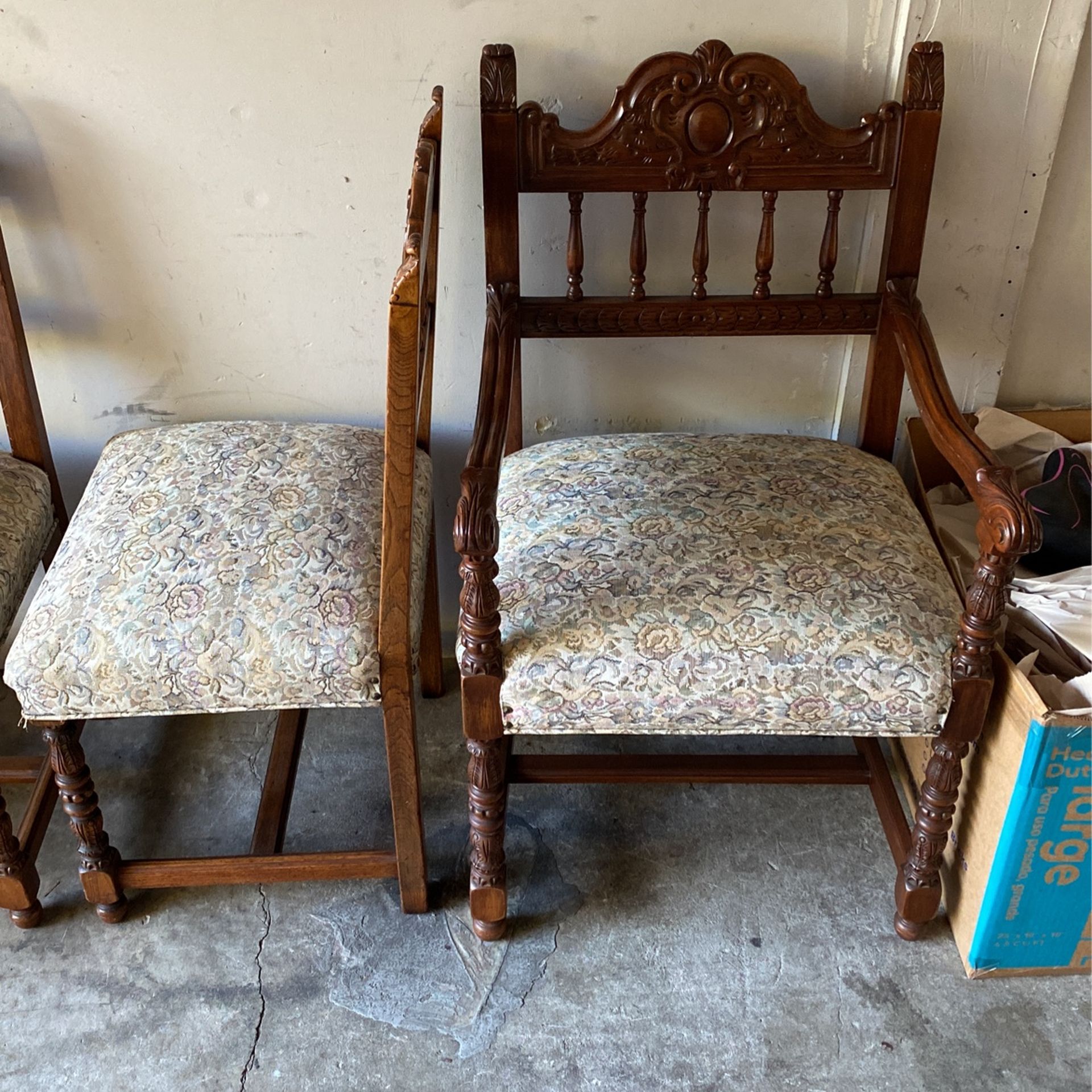 Antique Chairs Upholstered Vintage Fabric - Qty 6
