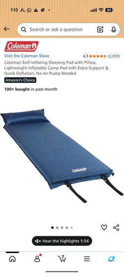 NEW! Coleman Self-Inflating Sleeping Pad with Pillow