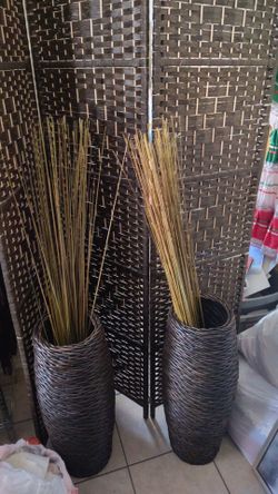 Beautiful big tall three Dark brown Divider with two tall Wicker baskets
