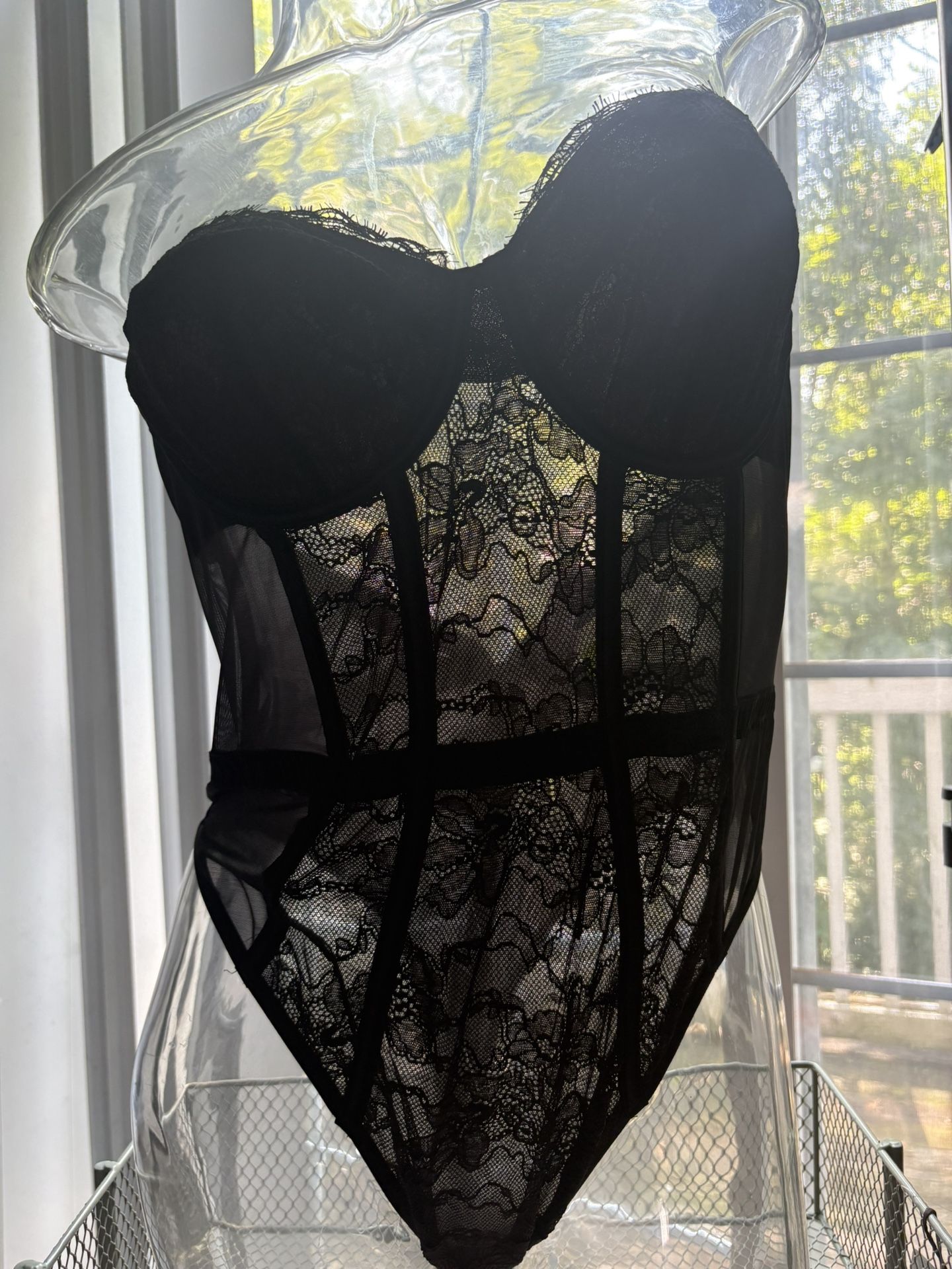 New Victoria Secret Black Lace Corset Bodysuit 