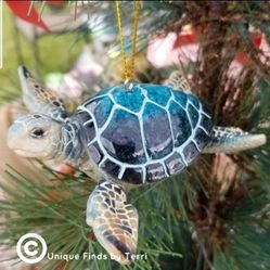 Brand New! 4 1/4" Sea Turtle Ornament Blue Coastal | SHIPPING IS AVAILABLE