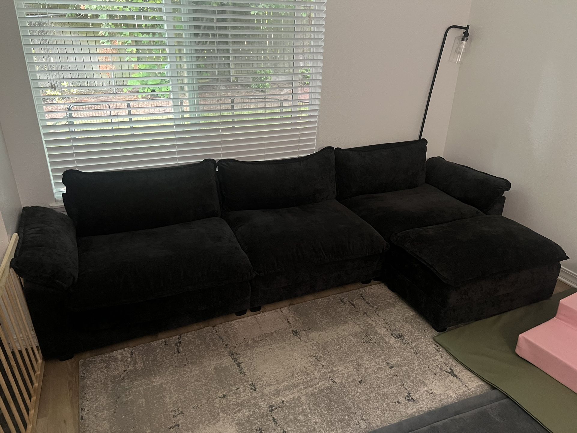 Black sectional Couch + Ottoman