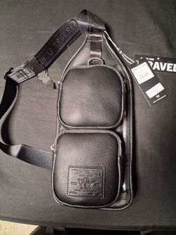 True Religion Black Leather Sling Bag