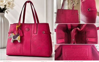 Coach Pink Perforated Leather Tote Bag