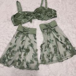 New 2x green floral crop tank top arm sleeve festival rave outfit fairy