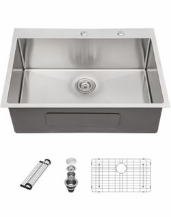 30 Kitchen Sink Drop In - 30 x 22 Inch Topmount Kitchen Sink Stainless Steel 16 Gauge Deep Single Bowl Over Counter Kitchen Sinks Basin, Stainless Ste