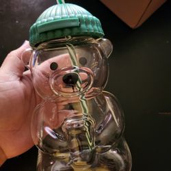2025 Holiday New Glass Bear Cold Cup With Straw 20oz Mug Jar Coffee Unbranded
