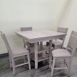 ✅️ 5 pc Wildon studio rustic natural tone,  finish wood and fabric counter height dining table set ✅️✅️