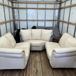 White Leather Sectional Sofa 