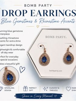Bomb Party Drop Earrings with Blue Gemstones and Rhinestone Accents