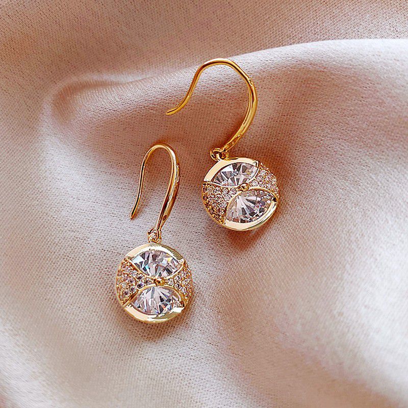 "Diamond CZ Dangle Drop Gold Plated Earrings for Women, HA4518 

