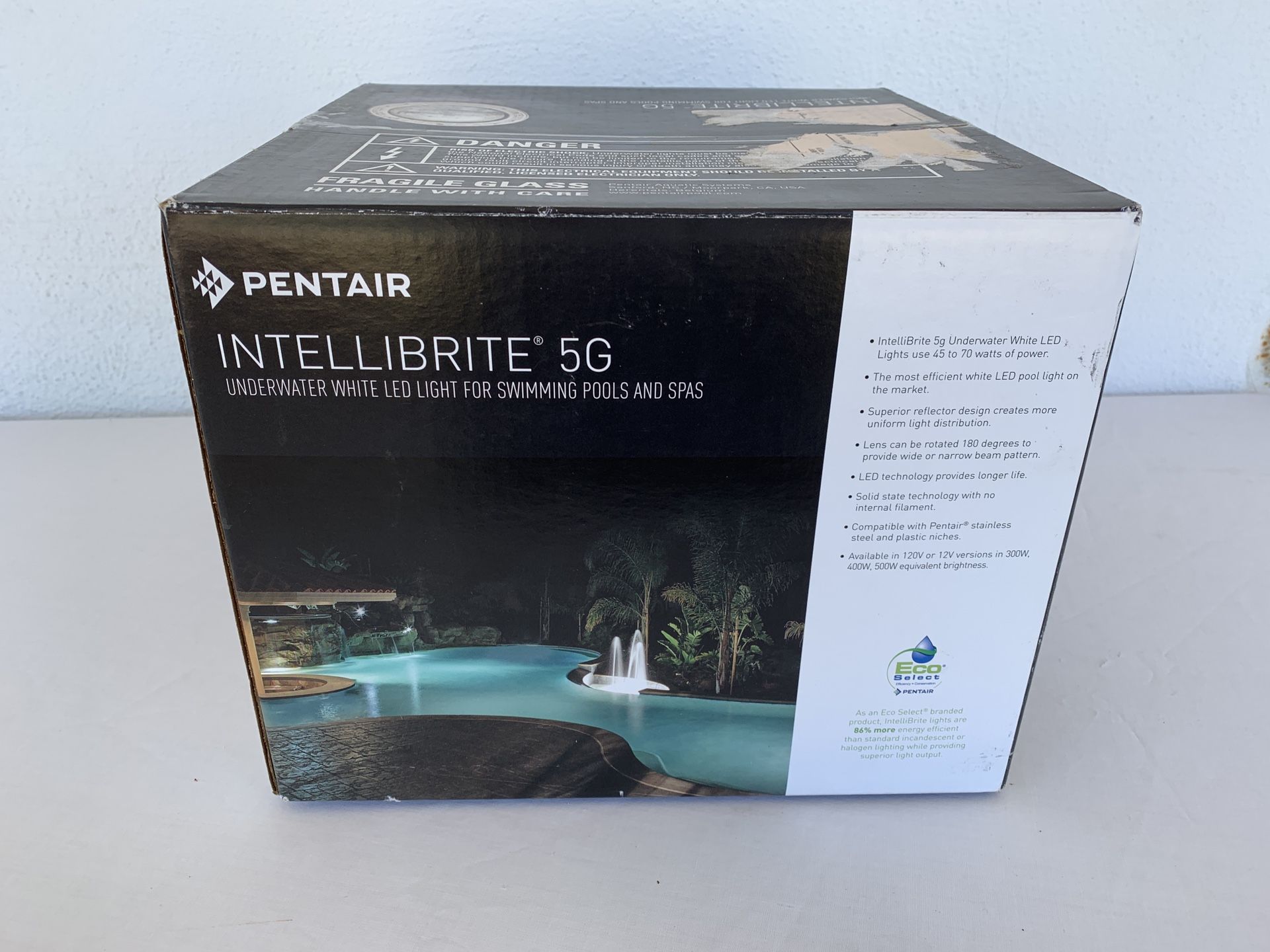 Pentair Intellibrite 5g white LED pool light, 500w brightness, new in sealed box, 50 ft cord, 1 of 2