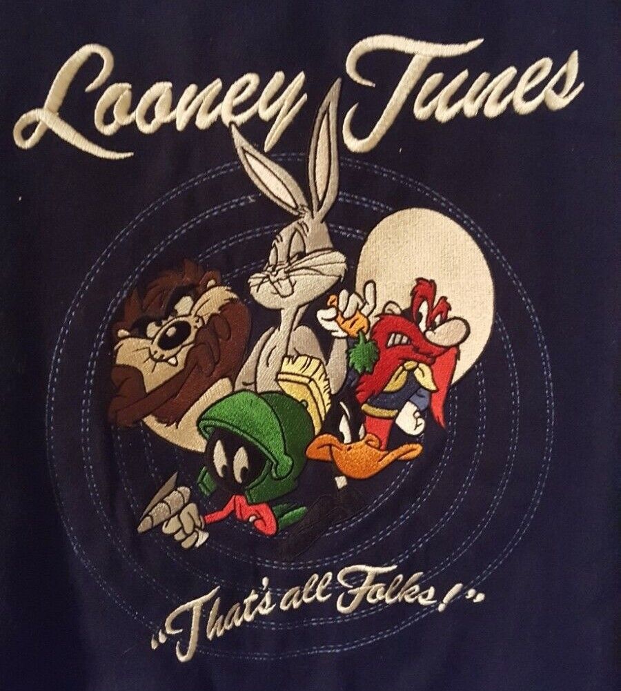 Vintage Looney Tunes Warner Bros Varsity Jacket Coat Leather Wool