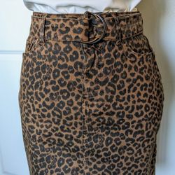 Ichi | Skirts | Ichi Leopard Print Stretchy Brown Denin