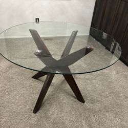 Dining Table - Glass Top Solid Wood Base 
