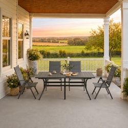 New PURPLE LEAF 5 Pieces Folding Outdoor Dining Set with Aluminum Table and Padded Chairs All Weather Dining Table Sets for Garden Backyard Poolside  