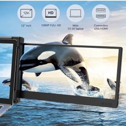 12’’ Portable Monitor for Laptop 1080P FHD IPS with Type-C/HDMI/USB-A, Plug-Play Laptop Monitor Screen Extender for 13-16" Laptop, Supports Wins/Mac/A