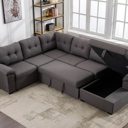Modern L Sectional 7 Seater Sofa Couch With Pull Out Bed And Storage Included New In Sealed Box 