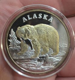 1 ounce .999 fine silver proof medallion is enhanced with 24k gold