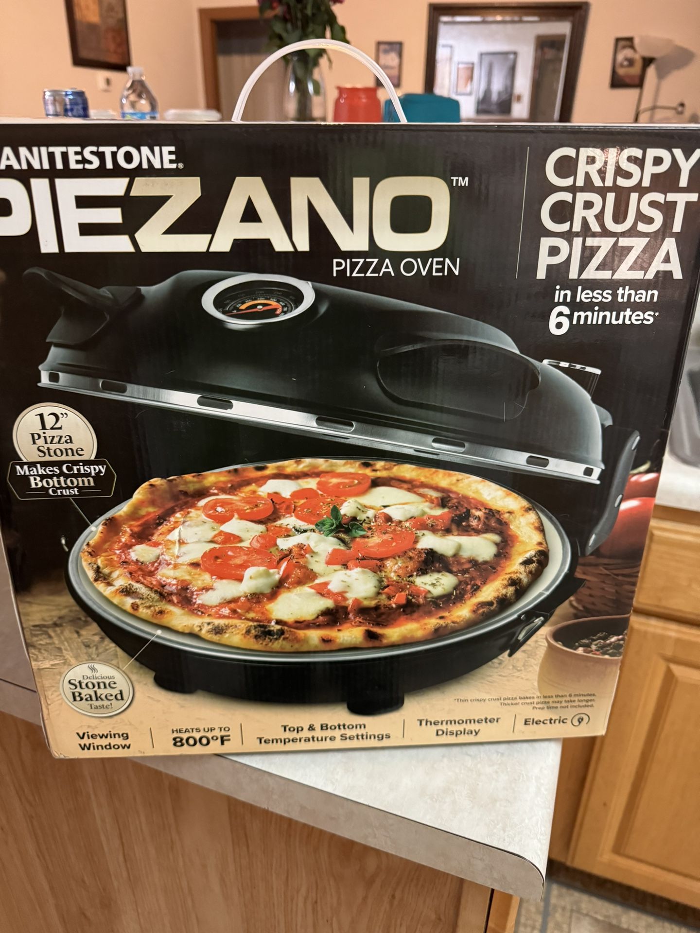 PIEZANO Crispy Crust Pizza Oven by Granitestone – Electric Pizza Oven Indoor Portable, 12 Inch Indoor Pizza Oven Countertop, Pizza Maker Heats up to 8