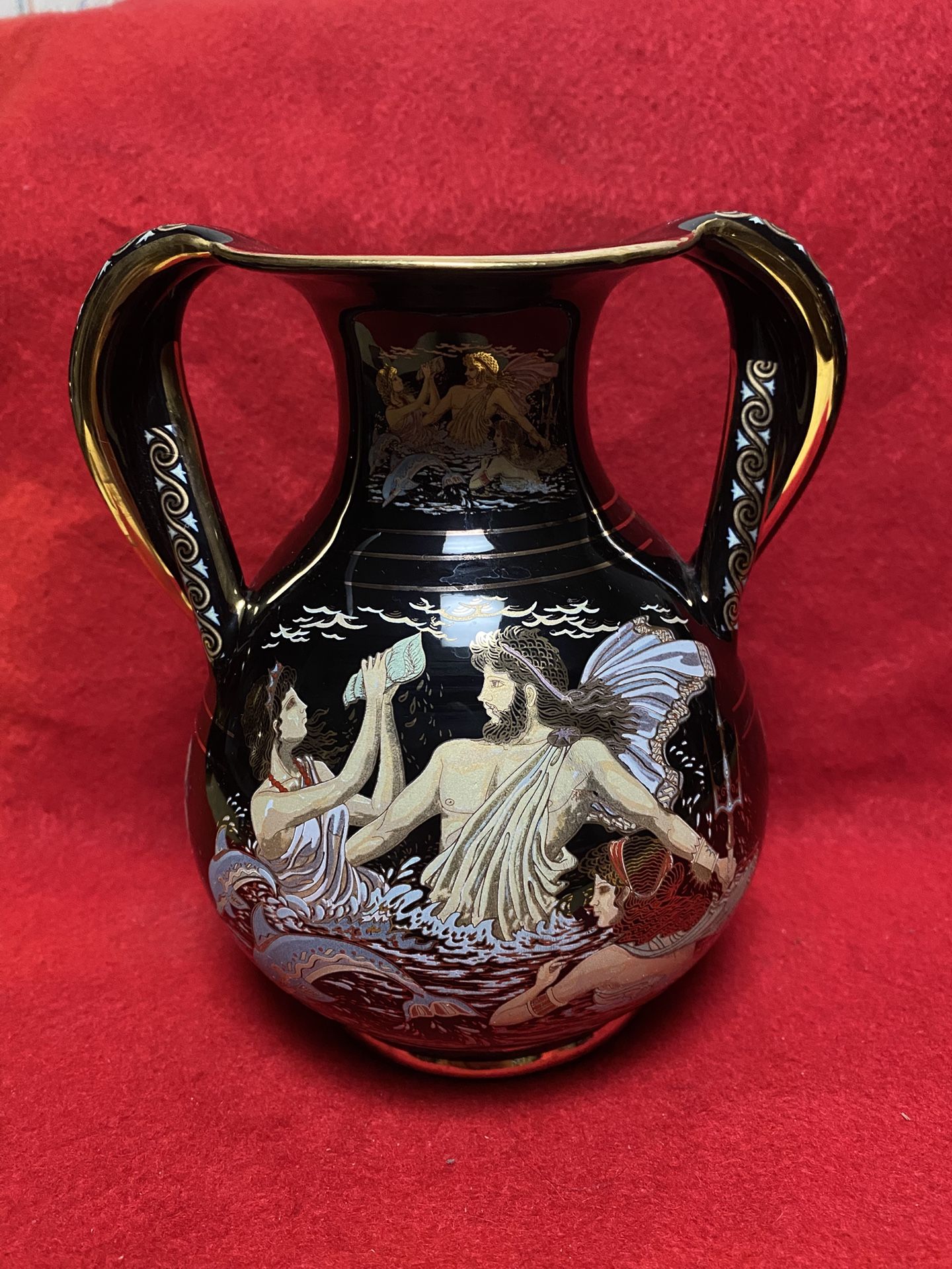 6.25 Inch 24k Black & Gold Handmade In Greece Imported From Greece Greek Ceramic Vase