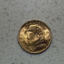 Swiss Gold 20 Francs Helvetia Coin - Random Year - San Antonio