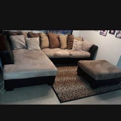 L- Sectional  with 8 Big Throw Pillows, 2 Small Throw Pillows & Ottoman Only