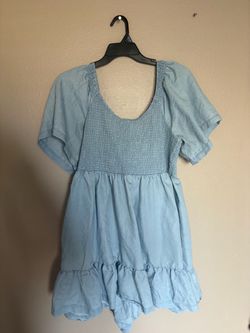 Light Blue Smocked Babydoll Mini Dress