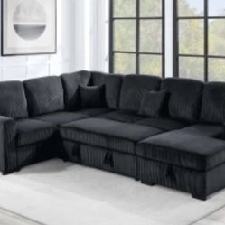 $649-4Piece Convertible Sectional Sleeper Sofa ,Chaise Storage ,Sofa Storage & USB Ports 98” x 103” x 61” x36”H