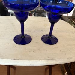 Pair Of Beautiful Vintage Cobalt Blue margarita glasses