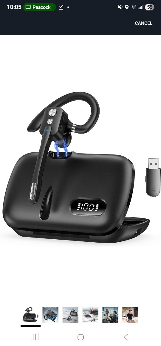 Bluetooth Headset, Wireless Bluetooth Earpiece with Dual-Mic & Noise Canceling, V5.3 Hands-Free Single Ear Headset with Charging Case for Trucker, Off