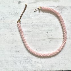 Faux Pink pearl vintage choker necklace