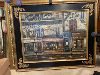 Oil Painting European Scene, 42x52 Rich Dark Colors 