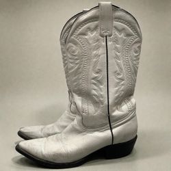 VINTAGE BLACK BULL MEXICAN COWBOY BOOTS WHITE LEATHER LINEA H 1981 WESTERN